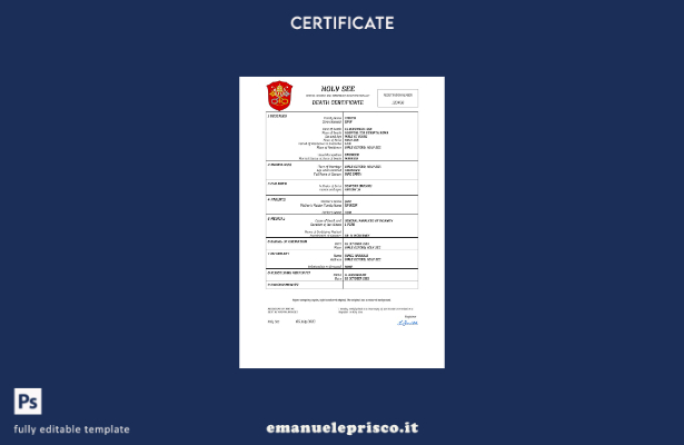 stile verificato Certificato di morte dello stato civile della Santa Sede Modell